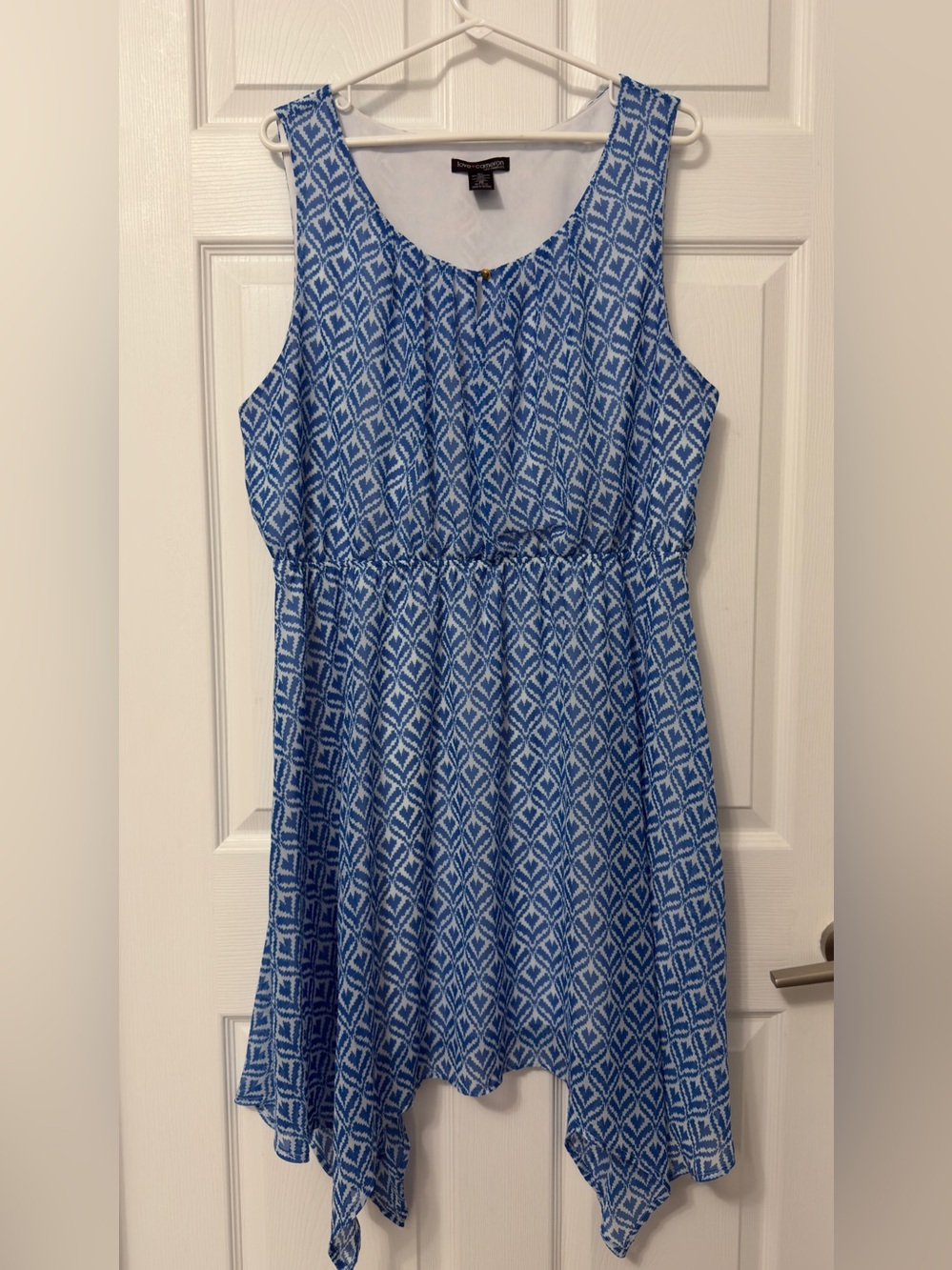 Blue Geo Print Sleeveless Midi Dress